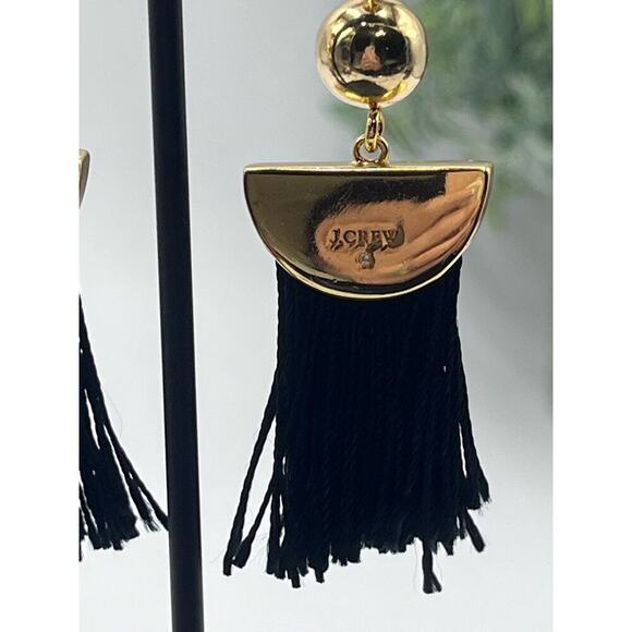 J. Crew Gold Tone Black Fringe Dangle Earrings - Picture 8 of 16